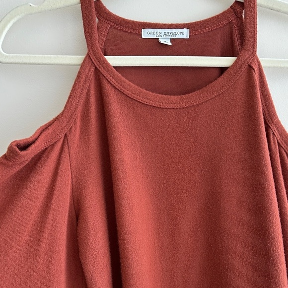Green Envelope Terracotta/Sienna Orange Cold Shoulder Soft Blouse, Medium - Picture 7 of 14